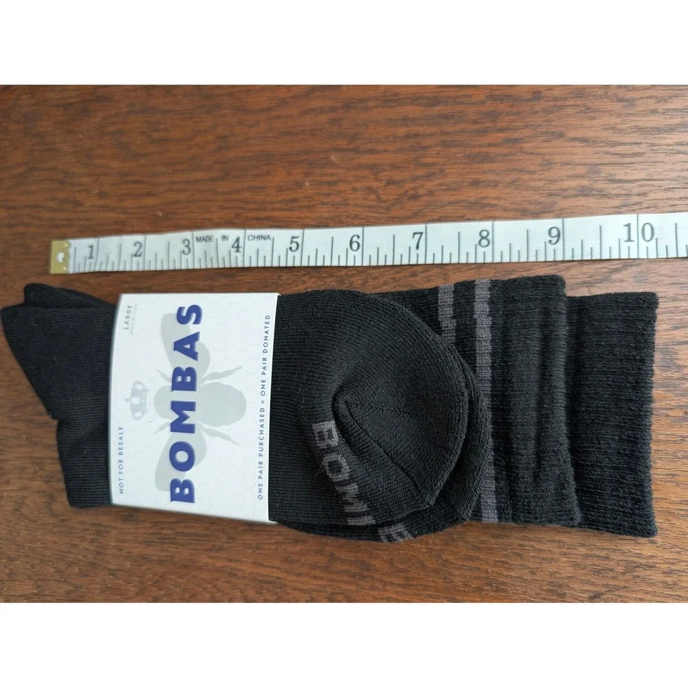 Bombas Crew Socks Mens Large Black New 3 Pair Pack Honeycomb Arch Support Logo
